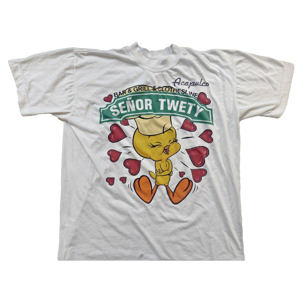 Vintage 90s Tweety Bird T Shirt Mens AOP Kidcore Streetwear